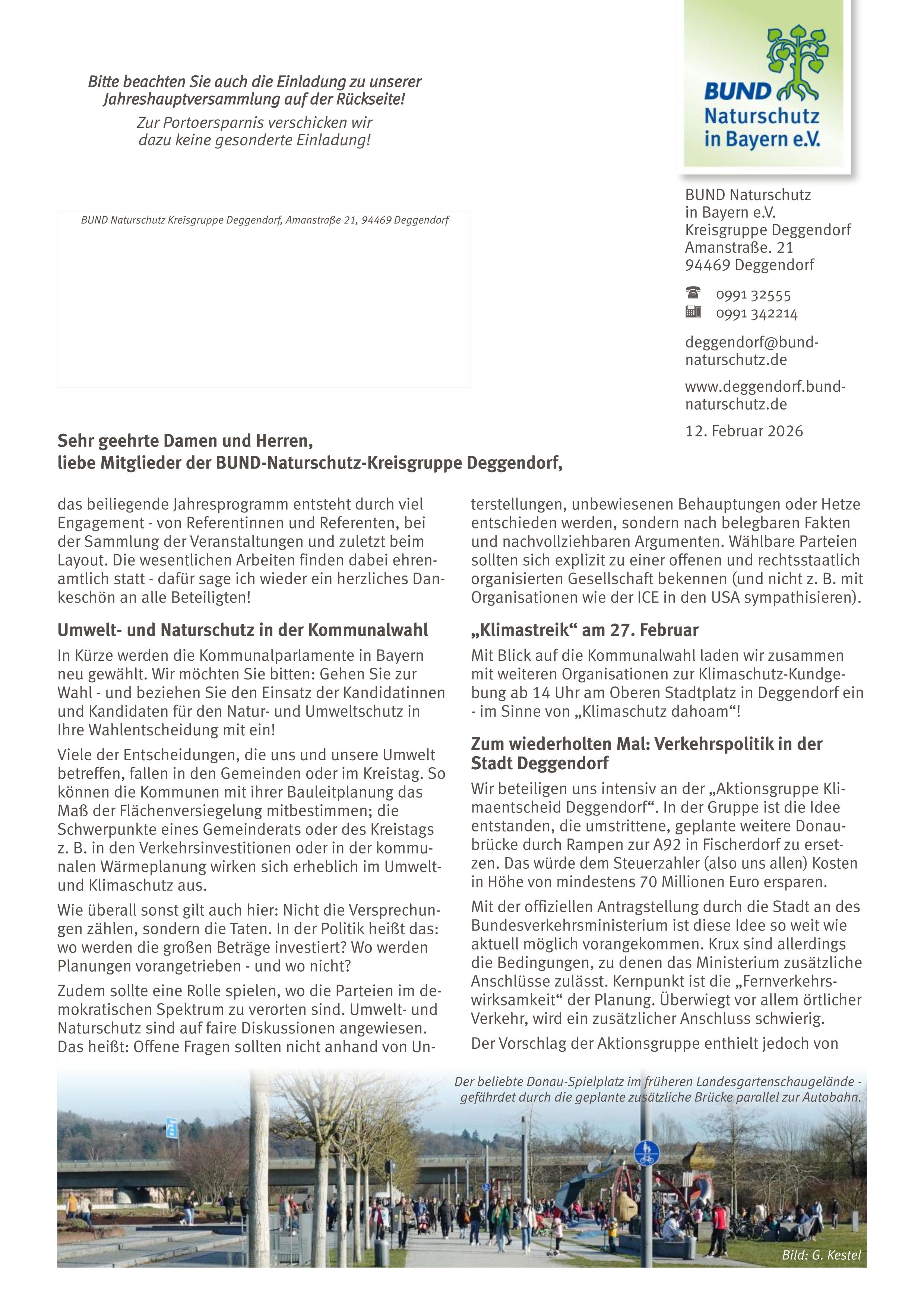 Begleitbrief (mit Einladung zur Jahreshauptversammlung) zum Jahresprogramm 2026