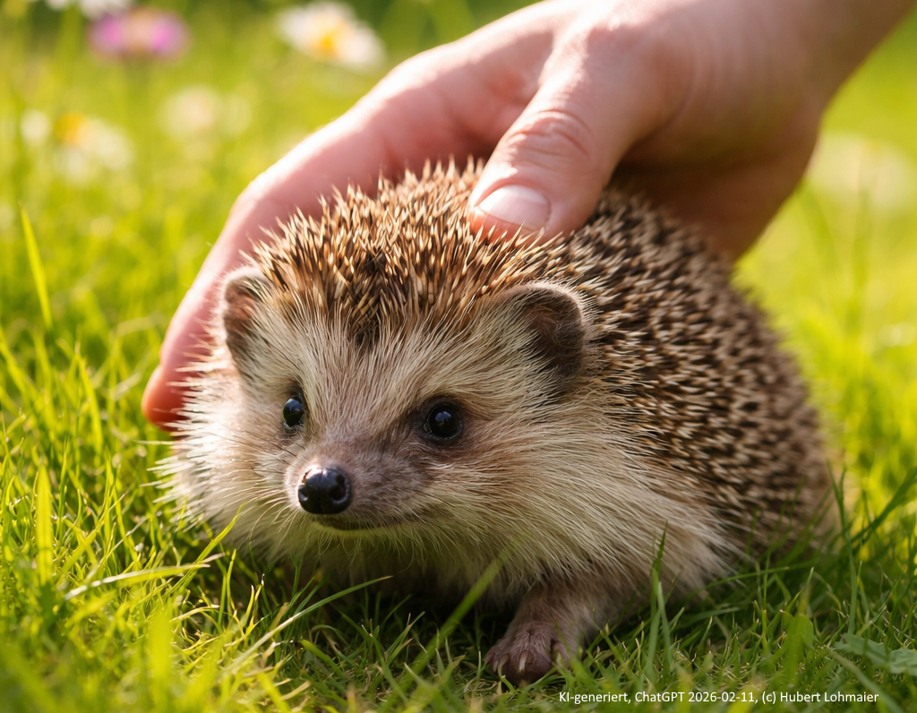 Igel wird sanft freigelassen, Querformat