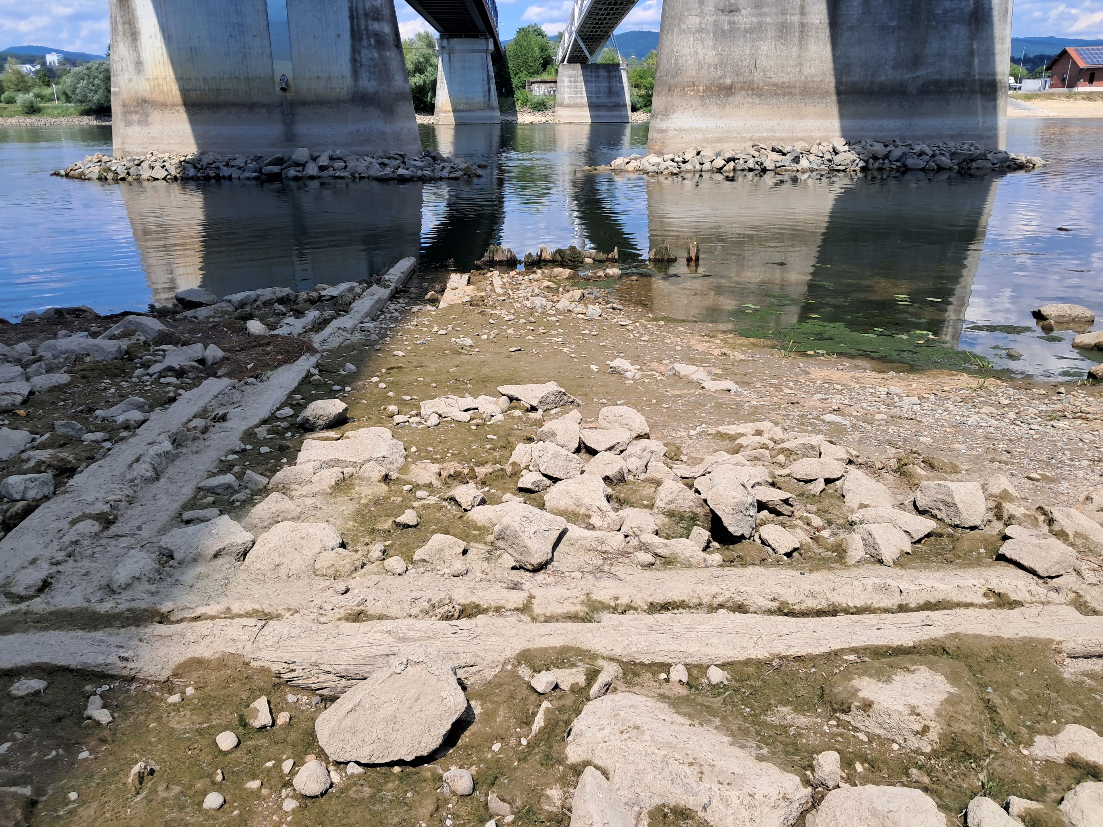 Donauinsel, Alte Brückenfundamente bei Niedrigwasser